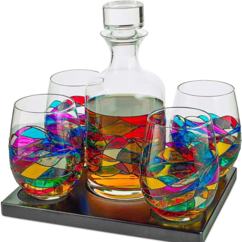 The Wine Savant artisanal hand painted Stained glass Decanter